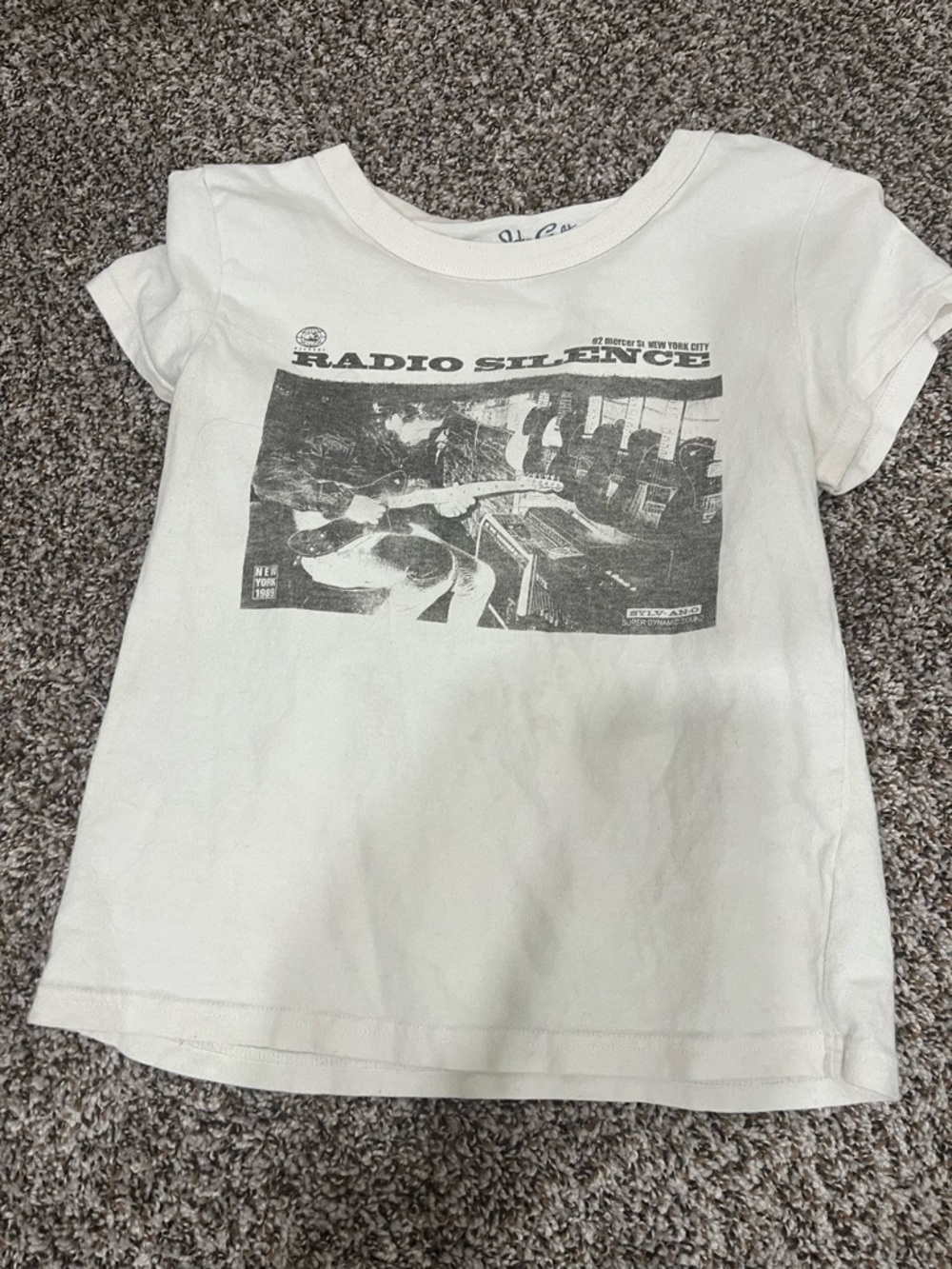 Brandy Melville White Graphic 'Radio Silence' Tee